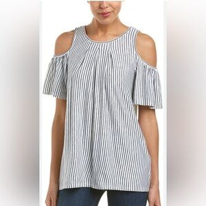 Max Studio Black and Cream Striped Top size M